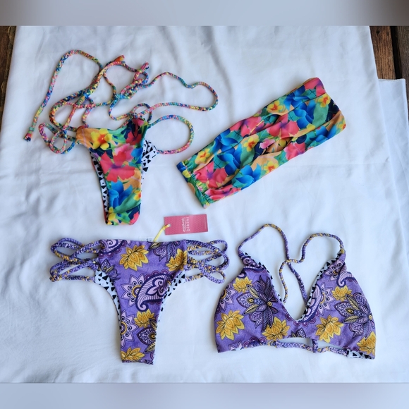 NWT Moana Bikini SET of TWO 2 Colorful Summer 4 pieces 2 Tops 2 Bottoms Size L - Picture 3 of 10